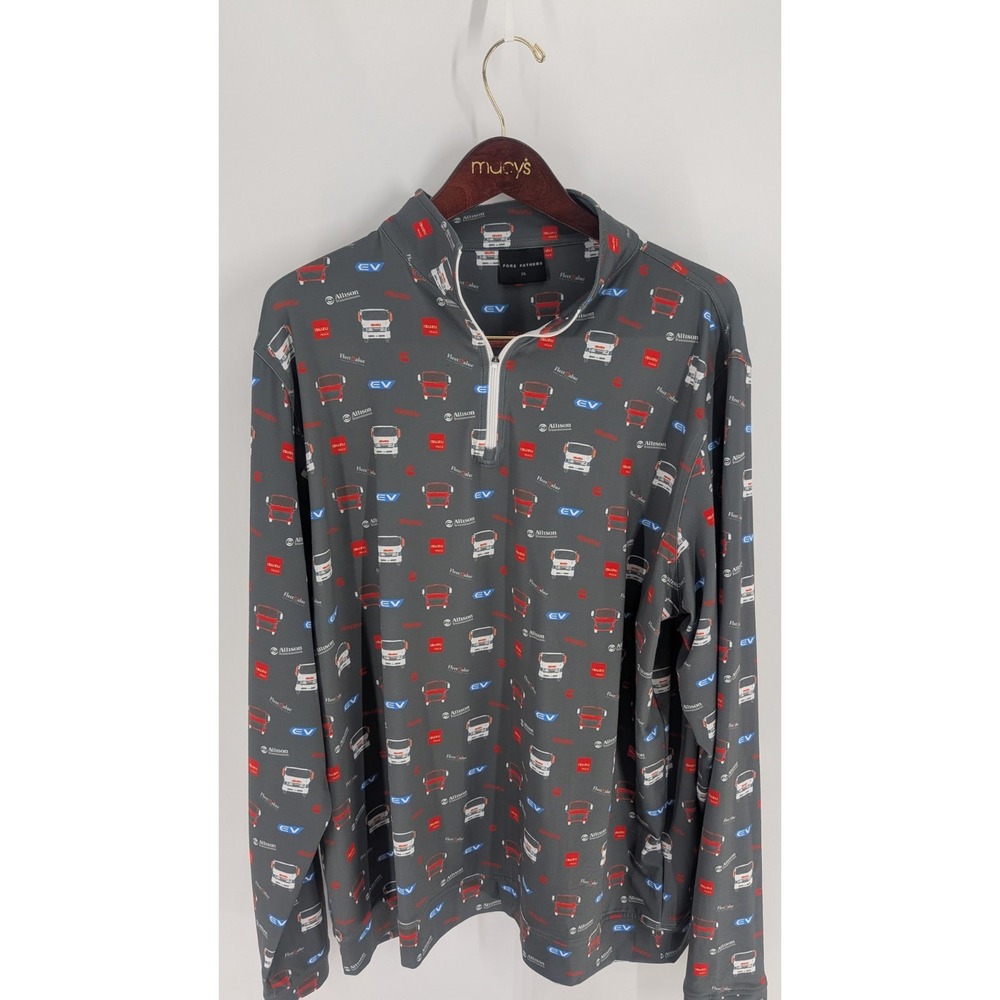 Fore Fathers Isuzu Trucks Graphic 1/4 Zip Stand Collar Activewear Top Gray Sz XL